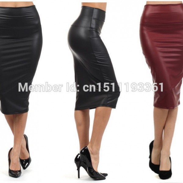 Plus Size High-Waist Faux Leather Pencil Skirt Black Leather Skirt ...