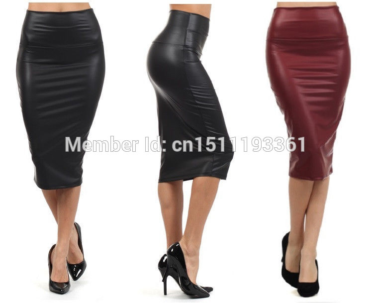 Plus Size High-Waist Faux Leather Pencil Skirt Black Leather Skirt ...